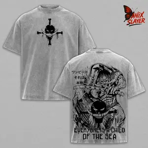 Whitebeard - OP Washed T-Shirt, Edward Newgate Anime Graphic Tee, Anime Merch ,Acid Wash Graphic Tee, Oversized Unisex Casual Top, Anime Fan Gift