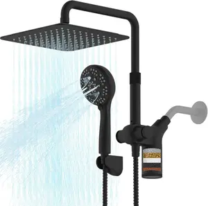 Upgraded Dual Shower Heads Combo, 10 inch Filtered Shower  with Handheld, 3-Way Rain Shower  with Filters, 7 Settings Handheld , High , Height Adjustable (Black)