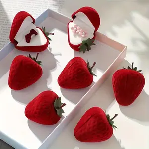 Strawberry-shaped jewelry box, ring and earring storage box, suitable for wedding, Valentine's Day and Mother's Day gifts