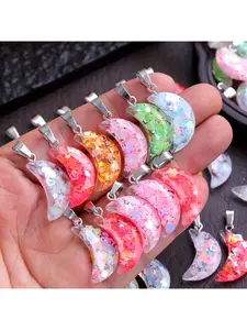 10-Piece set of artificial crystal moon pendant, bulk jewelry, flower sequins, fruit crystal crescent pendant, suitable for DIY necklaces, earrings, keychain jewelry production supplies, cute jewelry accessories, ideal holiday gifts, Crystal Pendants Set