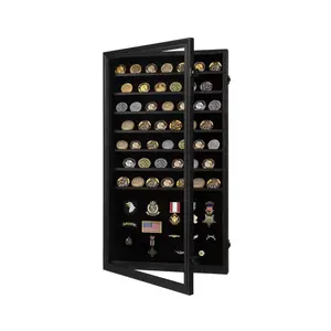 CRDC Coin Display Cabinet Lockable Cabinet Bracket Shadow Cartridge Detachable 2-Slot Rack and Anti Fading Acrylic Glass Suitable for Casino Poker Chip Collectibles, Extra Large - Black