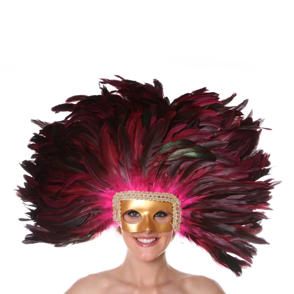 Feather Headdress Mask-Dyed - Shocking Pink