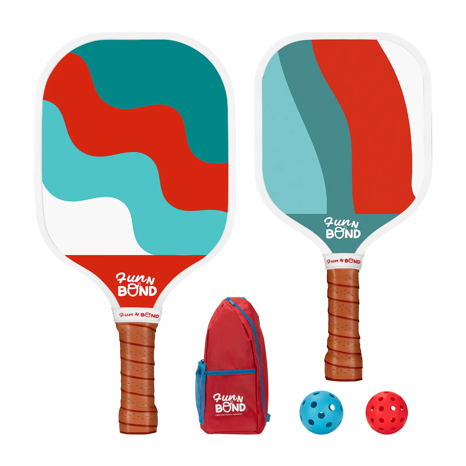 Pickleball Set - 1 Adult & 1 Kid Paddles, 2 Balls & Shoulder Bag - Glass Fiber pickleball paddle padel Elongated Short Tacky