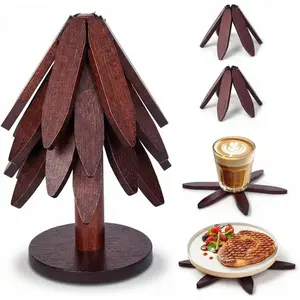 Foldable Tree Trivet Wooden Hot Plate Holder, Bamboo Trivet for Hot Dishes, Heat-Resistant Pot Holder Tree for BBQ, Picnic, Outdoor Dining & Kitchen Decor