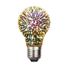 Firework Light Bulbs - LED Vintage Edison Bulb, A19 3W, Fireworks Filament Bulb 3D Colorful Lamp Bulb, 300 Lumen, 2700K (Warm White), Decorative Light Bulb, Medium Base E26, 110-120v