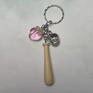 We R Peaches ALOTO themed keychain with Peach Charm Baseball Bat and Glove Design cute keychain