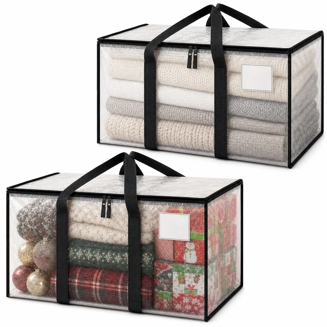 2 Pack  Extra Large Heavy Storage Bags - Waterproof Storage Totes ,Strong Zipper & Wrap-Around Handles,Durable Alternative to Moving Boxes for Clothes Packing Dorms