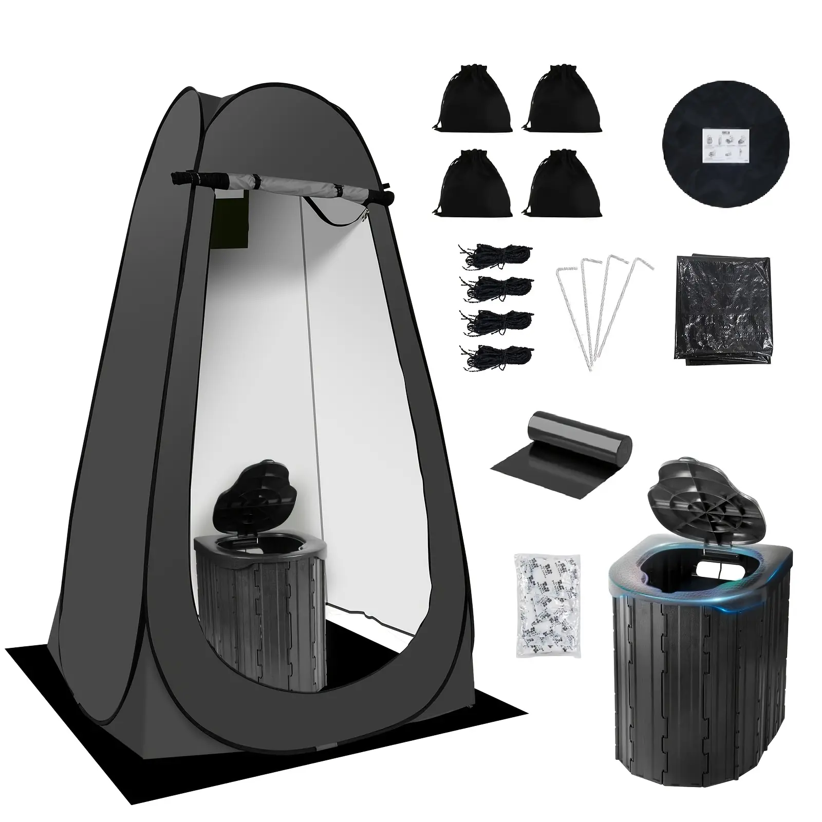 Adult portable toilets and privacy tents, pop-up toilet tents for outdoor use, portable toilets for camping, equipped with 12 toilet bags, suitable for use in bathrooms, travel, and changing rooms.