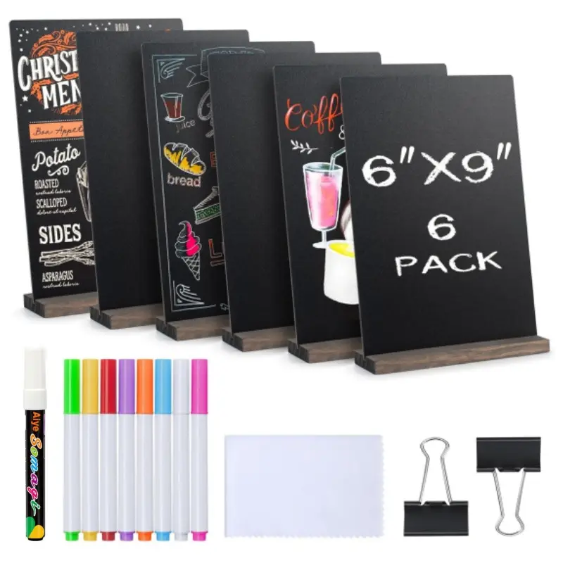 6-Piece Double-Sided Mini Chalkboard Signs with Wooden Supports, Reusable Erasable Desktop Signs for Party, Buffet, Wedding Events (Sewing Tool Kit Accessory)