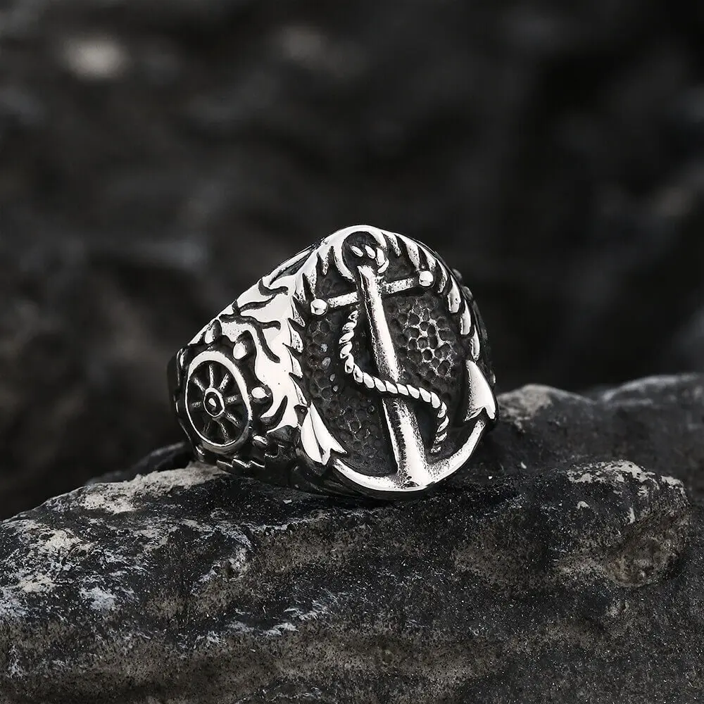 GTHIC Vintage Nautical Anchor Motif Stainless Steel Marine Signet Ring for Adventurous Seafarers, Multi-Size Jewelry Accessory for Daily Wear, Birthday Gifts, Nautical Theme