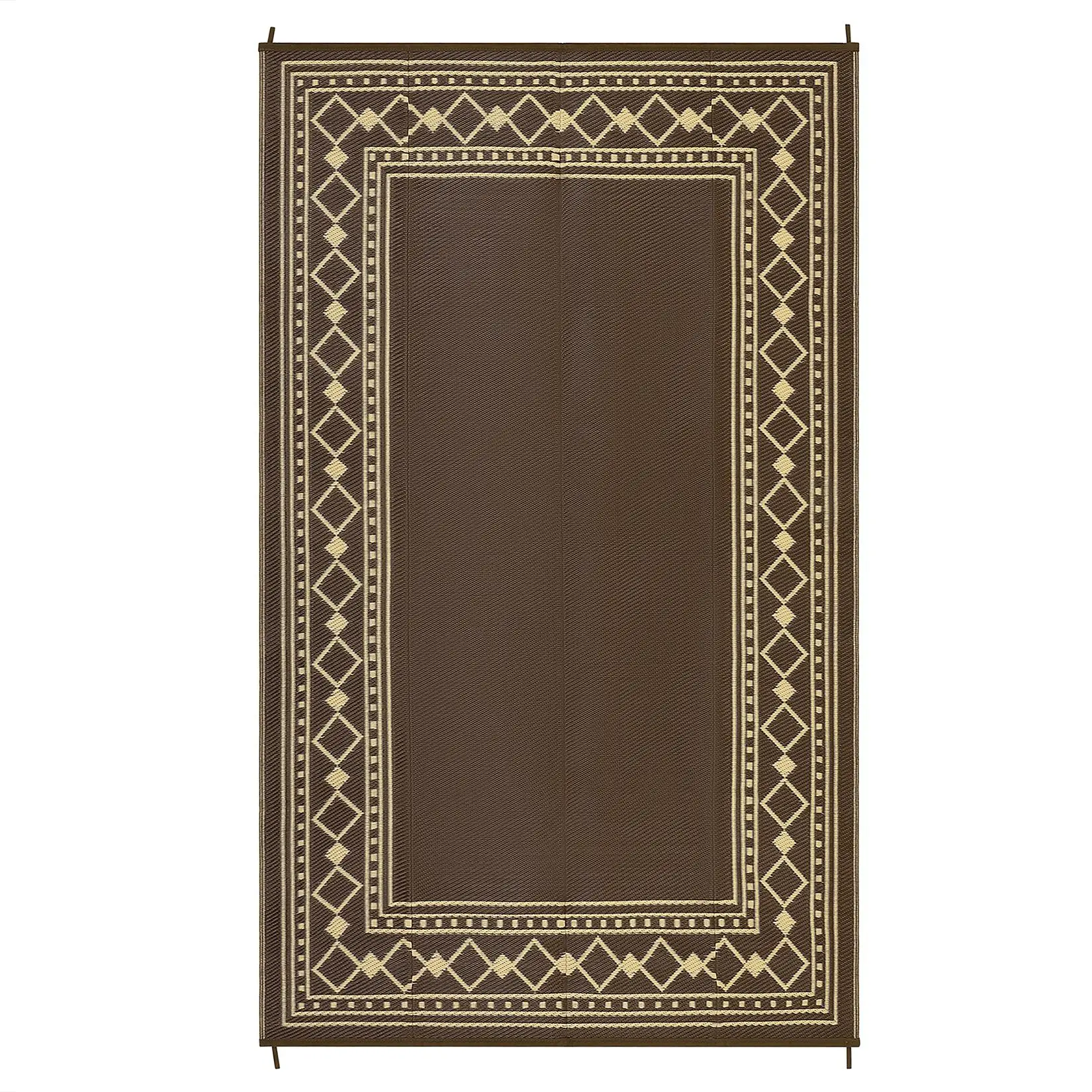 Gaomon 9x12 ft Brown Plastic Geometric Rectangular Area Rug - Stake-Secure, Stylish for Patio/Beach Use, Reversible Rug