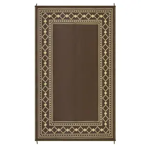 9 x 12 ft Plastic Brown Rectangular Beach Front Porches Patio Picnic RV Camping Garage Rhombus Geometric Area Rug