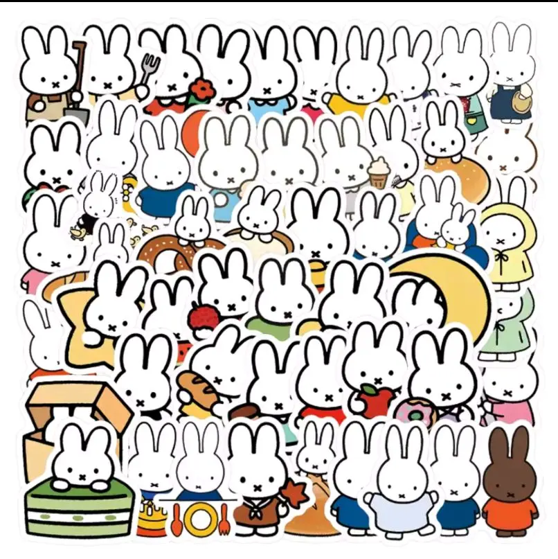 Kawaii Miffyi Rabbit 105 pcs Cartoon Graffiti Stickers | Bunny Decals Suitcase Laptop Computer Water Cup Guitar Decoration DIY Kids Classics Toy