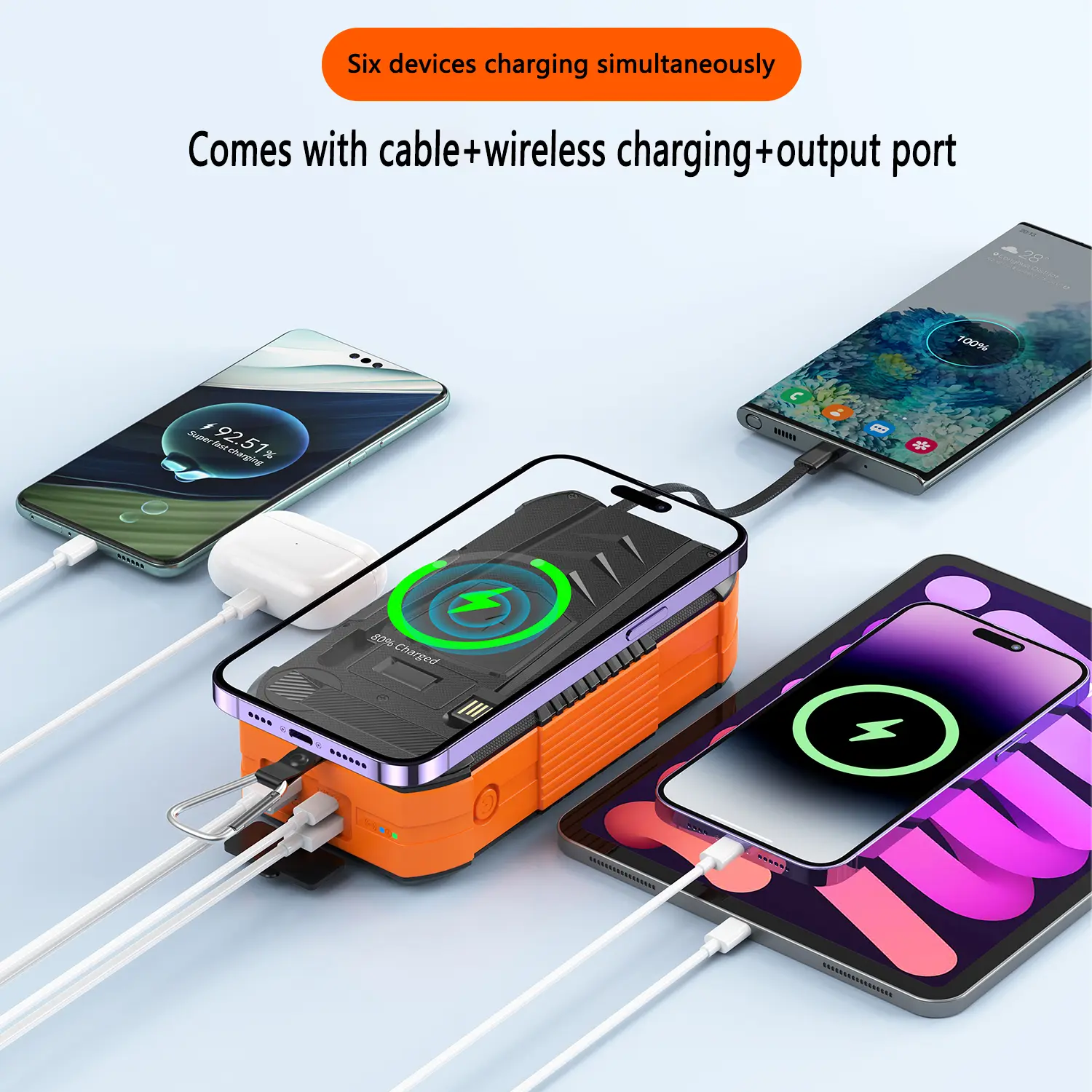 80000mAh Solar Power Bank, 1 Count SolarPowered Power Bank with Dual LEDFlashlights & Compass, OutdoorEmergency Use Power Bank for Camping Hiking Phone Smartphone