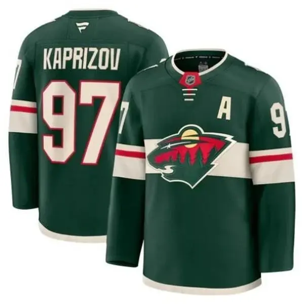 Men's Green Hockey Jersey #97 Kaprizov Stitched Player Style Sports Shirt Red White