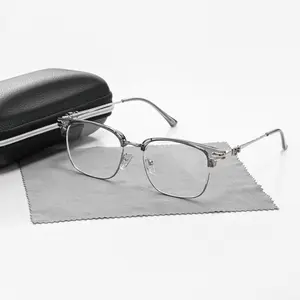 Simple Anti-blue Light  Semi-rimless Browline Eyeglasses for Everyday Use, Basic Frame Fashion Eyeglasses for Women & Men, Fashion Eyeglasses for Party, Daily Clothing Decor, Perfect for Student Daily Use,With eyeglass case and eyeglass cloth