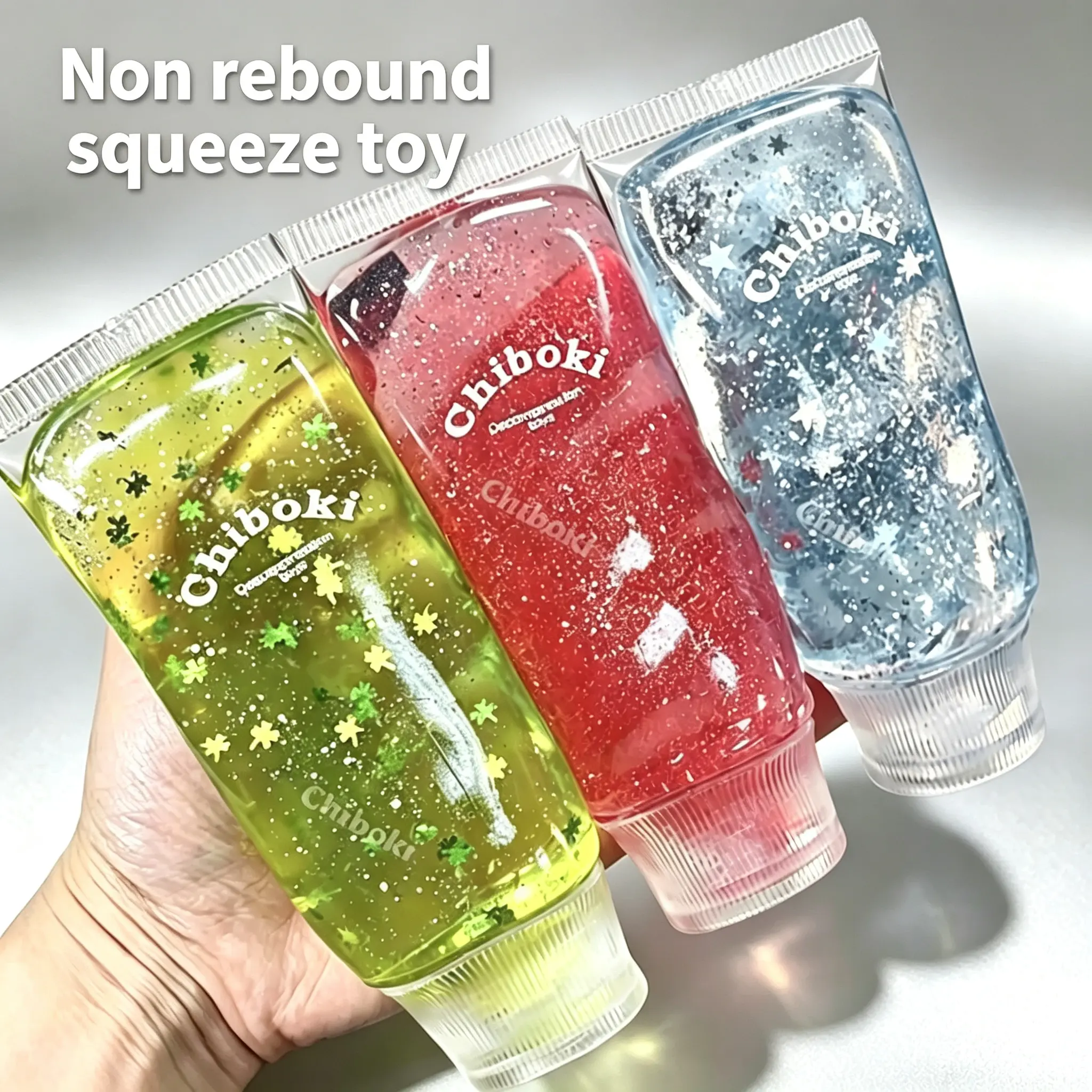 Transparent Glitter Stress Ball - Toothpaste Tube-Shaped Squishies Fidgets, Stress Relief Fingertoy, Cute Squishies, Oddly Satisfying Desktop Mood Stabilizer (3 Styles Available), Glitter Stress Balls