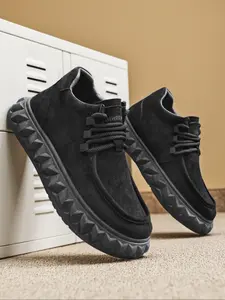 Men's Autumn Winter New Simple Solid Color Versatile Geometric Pattern Thick Sole Wear-Resistant Laces Trainer Fashion Casual Sneakers Footwear