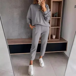 Women's 2-Piece Outfit Long-Sleeved Pullover Sports Sweatpants Casual Suit Autumn And Winter Round Neck Sportswear Sportswear Pocket Yoga Tracksuit Set Streetwear Tracksuit Set