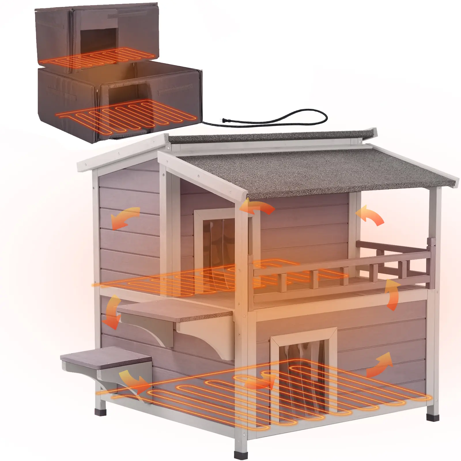 Aivituvin-AIR33-IN-HP 2-Story Outdoor Heated Cat House with Adjustable Heating Pad| Cat Shelter