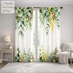 2Pcs Botanical Floral Pattern Eucalyptus Leaf Curtains Digital Printed Rod Pocket, Window Treatment For Bedroom Office Kitchen Living Room Study Home Decor