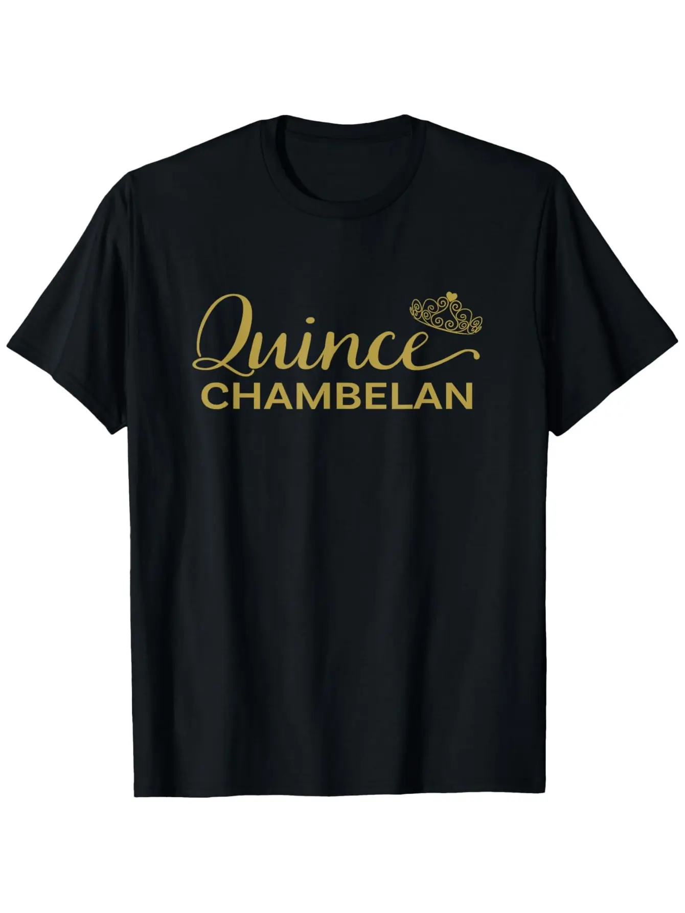Quince Chambelan Quinceanera T-Shirt - Elegant Golden & Black Design,  Cotton, Round Neck, Short Sleeve, Machine Washable - Perfect for Celebrations