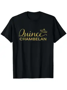 Quince Chambelan Quinceanera T-Shirt - Elegant Golden & Black Design, 100% Cotton, Round Neck, Short Sleeve, Machine Washable - Perfect for Celebrations