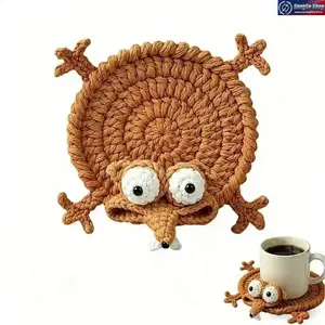 Handmade Crochet Squirrel Coaster 2026 Trend 3D Cute Absorbent Heat Resistant Cup Holder Aesthetic Desk Accessory Coffee Bar Table Decor Handmade Animal Coaster for Home Office Kitchen Unique Gift for Women Friends Animal Lovers