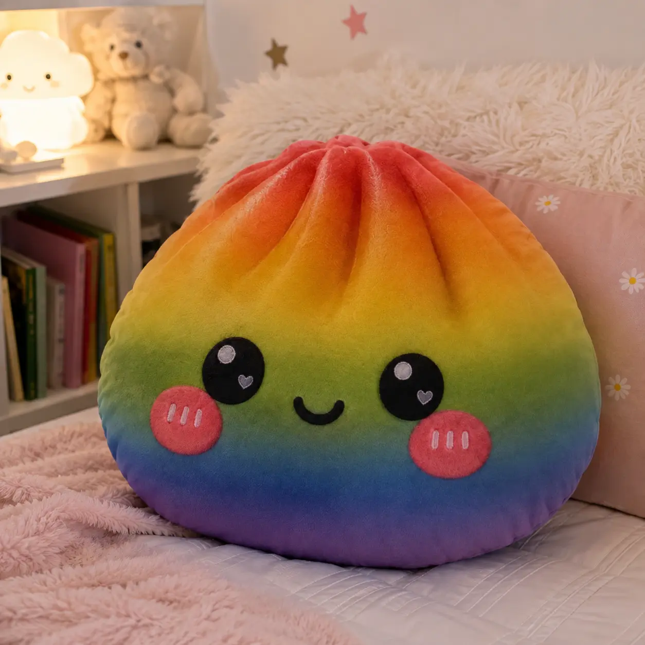 Rainbow Kawaii Shell Pillow — Cute Plush Decorative Cushion