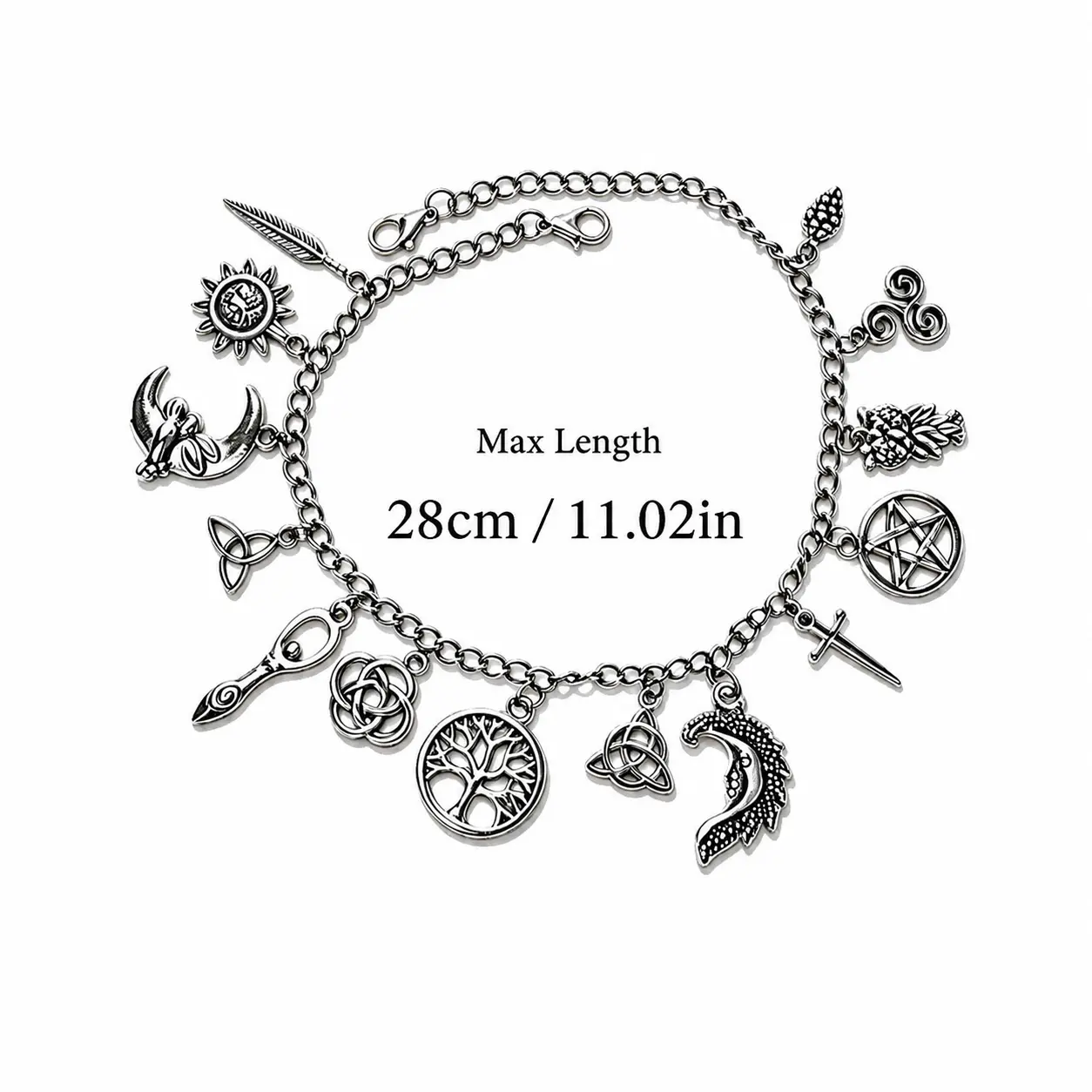 Women's Gothic Charm Bracelet - Vintage Witchy Charms, Moon Pentagram Accents, Celestial Aesthetic Chain, Adjustable 2-in-1 Bracelet-Anklet, Female Jewelry for Halloween Wear & Parties, Anklets