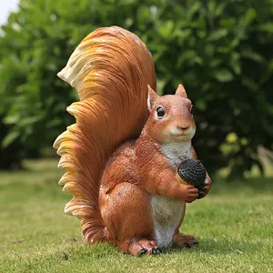 1pc Large Squirrel Model Statue Ornament, 16.5-inch Cute Squirrel Statue Holding Pinecone, Resin Craftsmanship, Perfect Decoration For Garden Courtyard