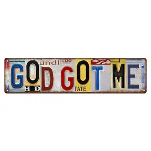 Vintage God Got Me Street Sign Christian Wall Decor Metal aluminum Signs Gift For Easter Unique License Plate Art 4*16in     hypebeast room decor  kaws wall art