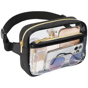 Stadium Approved Clear Fanny Pack for Women, Quilted Cotton Belt Bag with Adjustable Elastic Strap, Durable Waist Bag for Sports, Concerts – Organizes Wallet, Eyewear, Earphones, Keys & Cosmetics  Convenience