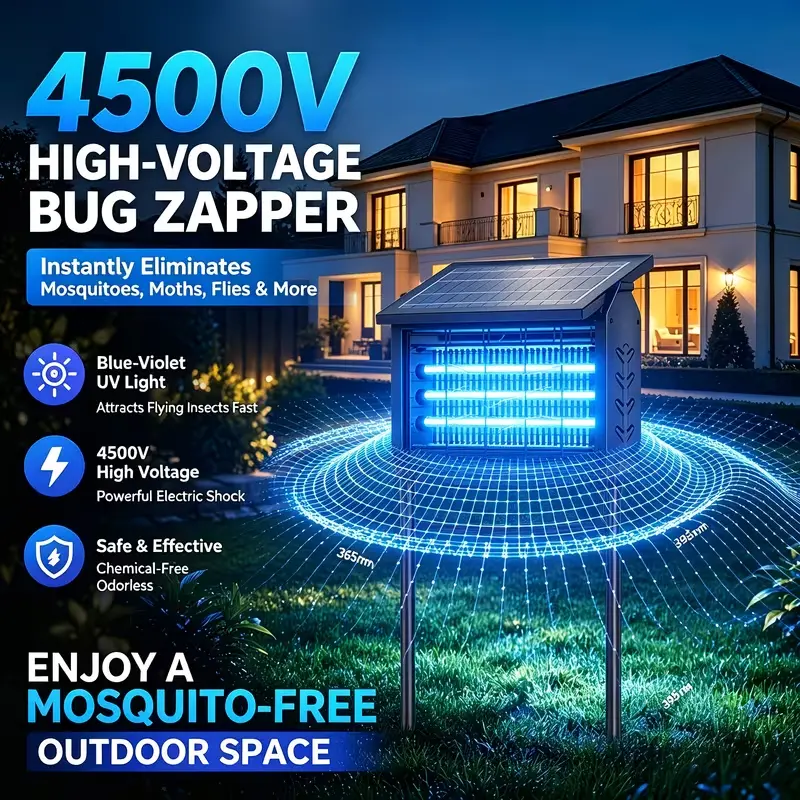 2026 Upgraded Solar Outdoor Insect Control Device with Dual Blue Violet UV Lights, Portable Hanging and Standing Bug Trap for Backyard, Patio, Garden and Campsite