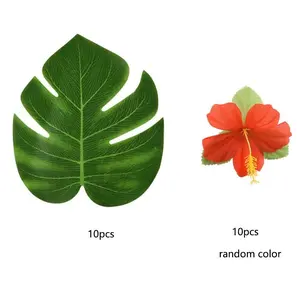 20 Piece Tropical Party Decorations Golden Mimosa Leaves and Flowers, Hawaiian Beach Theme Table Decoration, Summer Banquet Simulated Leaf Set