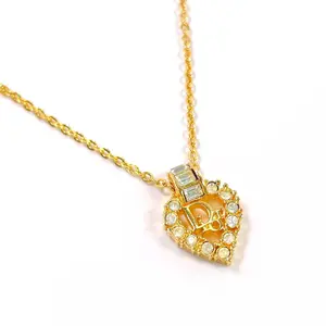 Pre-owned Dior Brass Small Leather Goods Christian Heart Logo Necklace