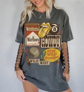 Howdy Western Collage Tee Comfort Colors® Disco Cowgirl Shirt Rodeo 90s Grunge Streetwear Retro Baddie Top Boho Hippie Funky Wild West Shirt