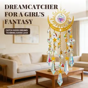 Boho Style Sun Catcher Star Moon Design Hanging Decor Hanging Ornament for Home Decor Room Decor Home Decor Gift for Family Hangable Wall Art Decoration Wall Mounted Design Latest Edition