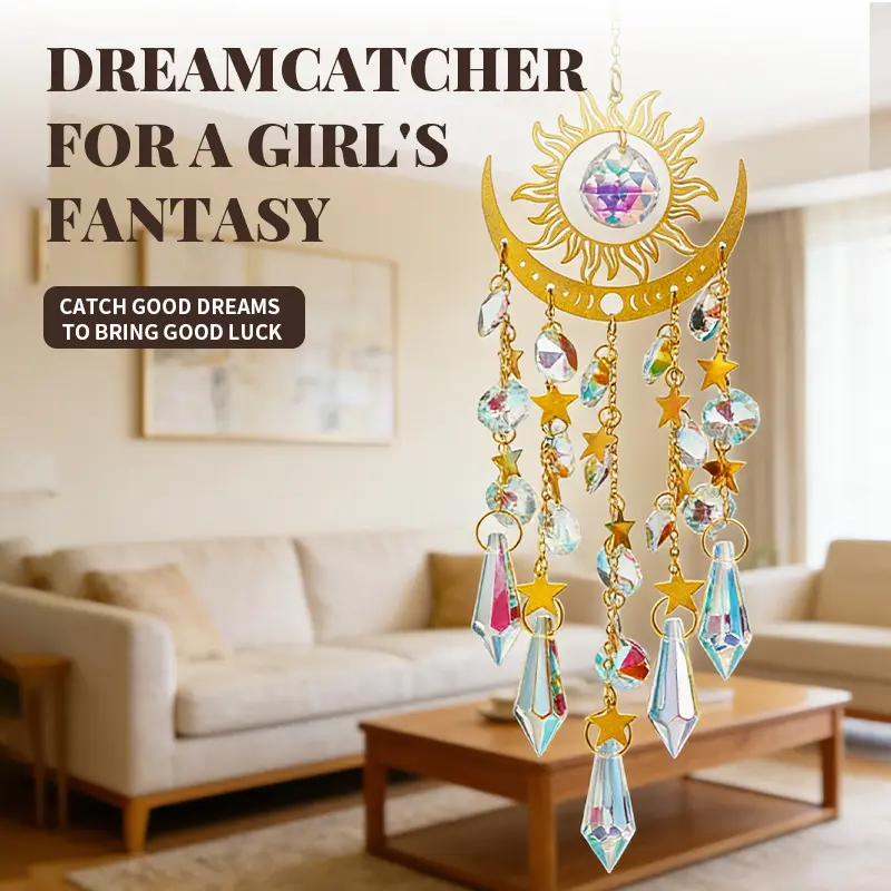Boho Style Sun Catcher Star Moon Design Hanging Decor Hanging Ornament for Home Decor Room Decor Home Decor Gift for Family Hangable Wall Art Decoration Wall Mounted Design Latest Edition
