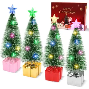 Mini Christmas Tree with Lights, 4 Pack Tabletop Christmas Tree with LED Lights for Indoor Christmas Decorations Holiday Party Ornagment, Christmas Centerpieces for Tables (4)