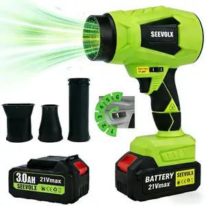 SEEVOLX 21V Cordless Leaf Blower with 2x3.0Ah Batteries & Charger 6 Speed Turbo Jet for Yard Cleanup Car Drying Snow Removal