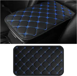 Center Console Cushion Pad, PU Leather  Armrest Protection Cover,  Automotive Interior Arm Rest Seat Box Mat Accessories, Universal for SUV, Sedan,  (Black/Blue)