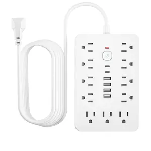 17 in 1 Flat Plug Surge Protector Power Strip Socket, 11-Multiple AC Outlets & 6-USB Ports, One Touch Switch Button Power Strip for Home Office