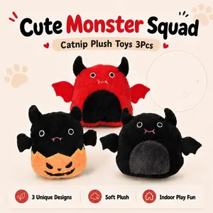 MellowPaw  Catnip Plush Toy Set for Cats & Small Pets, Calming Soft Squeezable Pet Toys, 3 Cute Monster Designs