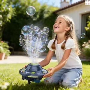 Ufo Bubble Machine Set, LED Lights Music, 360° Rotating Safety Bubbles, Outdoor Toy for Boys Girls, Birthday Gift, 3+ Years