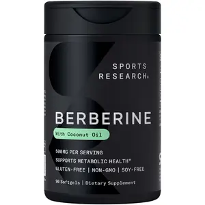 Sports Research Berberine - 500 mg - Soy-Free, Gluten-Free, Non-GMO - 90 Softgels