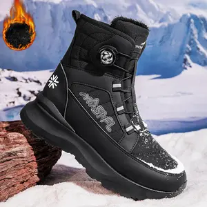 Men's Letter Print Contrast Faux Fur Snow Boots, CasualWaterproof Non-slip Ankle Boots for Outdoor Sports,Warm Shoes for Men