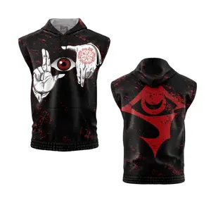 Alucard Curse Hellsing Sleeveless Hoodie Medium Anime Design High-Performance Polyester Blend Breathable Flexible Eco-Friendly Inks