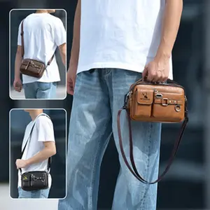 WEIXIER Men's Multi-Pocket Plain Crossbody Bag - Premium PU, Adjustable Strap, Multi-Function Design, for Work-Commuting, Men's Accessories