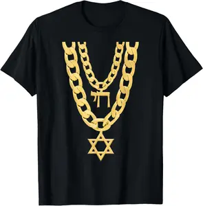 100% cotton Unisex Jew Chai Bling Chain Hanukkah Festival Of Lights Jew T-Shirt T-Shirt
